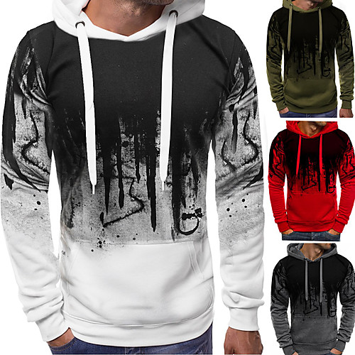 

Men's Pullover Hoodie Sweatshirt Gradient Print Daily Fitness Sportswear Basic Hoodies Sweatshirts White Red Army Green