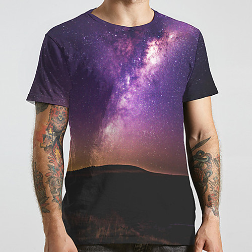 

Men's Unisex Tee T shirt 3D Print Galaxy Graphic Prints Plus Size Print Short Sleeve Casual Tops Basic Designer Big and Tall Purple