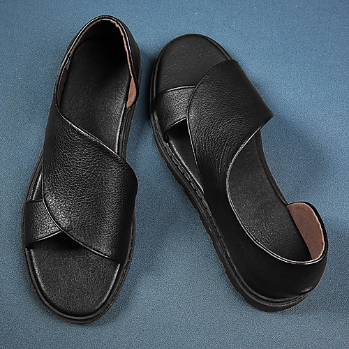 

Men's Sandals Casual Beach Roman Shoes Daily Walking Shoes Nappa Leather Breathable Non-slipping Wear Proof Black Beige Summer