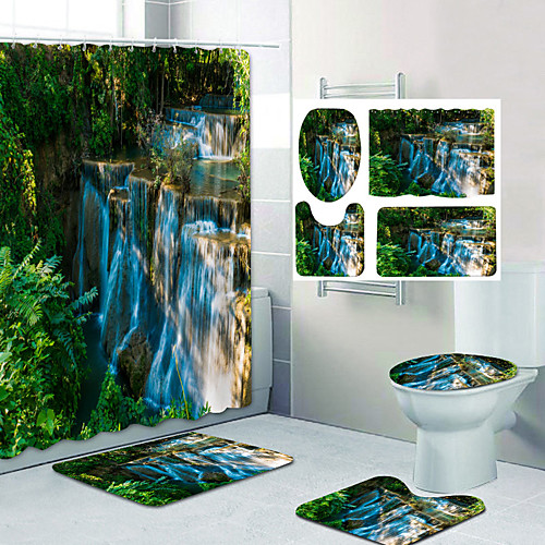 

Waterfall In The Forest Pattern Printing Bathroom Shower Curtain Leisure Toilet Four-Piece Design