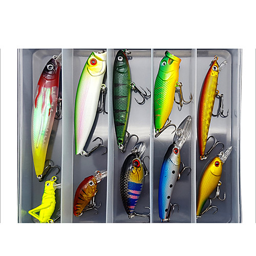 

10 pcs Lure kit Fishing Lures Minnow Crank Pencil Popper lifelike 3D Eyes Floating Sinking Bass Trout Pike Sea Fishing Lure Fishing Freshwater and Saltwater