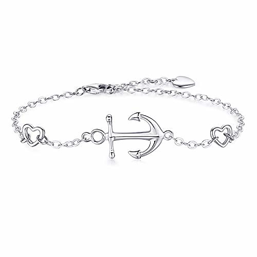 

essie odila silver anchor bracelet for women in 18k white gold plated 925 sterling silver good luck charm bracelet gift for women girls