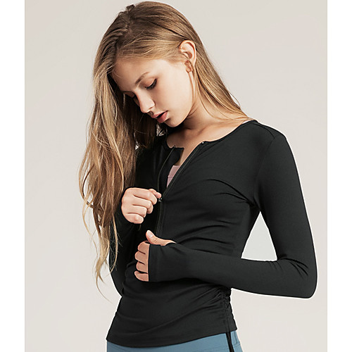

Women's Crew Neck Yoga Top Thumbhole Zipper Solid Color White Black Pink Green Dark Navy Spandex Yoga Fitness Gym Workout Tee Tshirt Top Long Sleeve Sport Activewear Breathable Quick Dry Comfortable