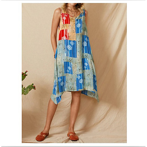 

2021 amazon new asymmetric printed sleeveless plus size midi dress