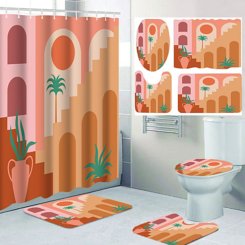 

Aesthetic Comic Pattern Printing Bathroom Shower Curtain Leisure Toilet Four-piece Design