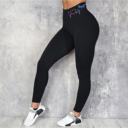 

Women's Sporty Fashion Comfort Leisure Sports Weekend Leggings Pants Heart Abstract Letter Ankle-Length Sporty Elastic Waist Print Black