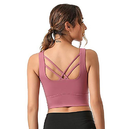 

acocopy padded sports bra for women longline medium support bras workout fitness yoga crop top rose red