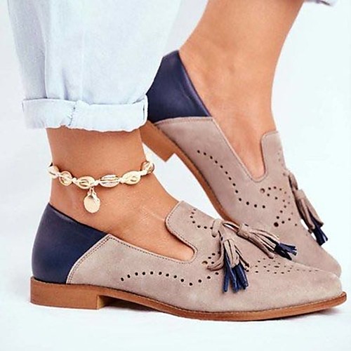 

Women's Flats Chunky Heel Round Toe PU Pink