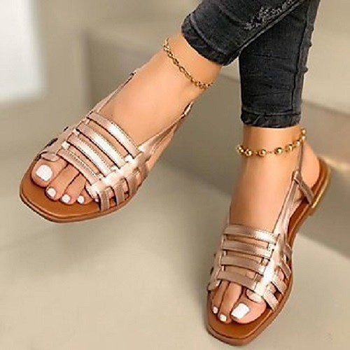 

Women's Sandals Flat Heel Round Toe PU Solid Colored White Black Champagne