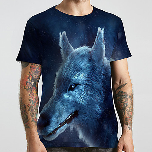 

Men's Unisex Tee T shirt 3D Print Graphic Prints Wolf Plus Size Print Short Sleeve Casual Tops Basic Designer Big and Tall Blue