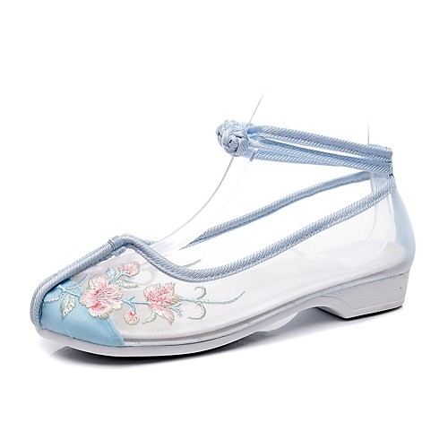 

Women's Flats Flat Heel Round Toe Booties Ankle Boots Mesh Lace-up Floral White Blue Pink / Booties / Ankle Boots