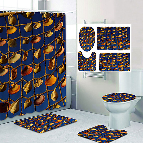 

Shell Net Pattern Printing Bathroom Shower Curtain Leisure Toilet Four-Piece Design