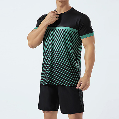 

Men's Tee / T-shirt Stripe Crew Neck Spandex Stripes Sport Athleisure T Shirt Top Short Sleeves Breathable Moisture Wicking Soft Comfortable Exercise & Fitness Running Everyday Use Casual Daily