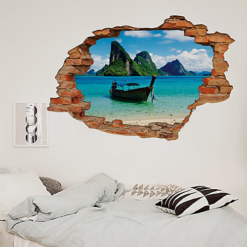 

3D Broken Wall Rockery Landscape Boat Home Dackground Decoration Can Be Removed Stickers