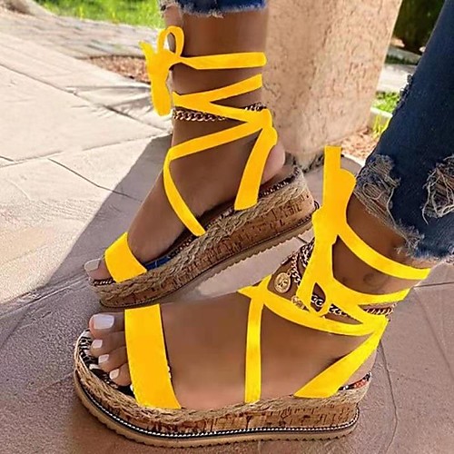

Women's Sandals Boho Bohemia Beach Roman Shoes Gladiator Sandals Chunky Heel Round Toe PU Leopard Yellow
