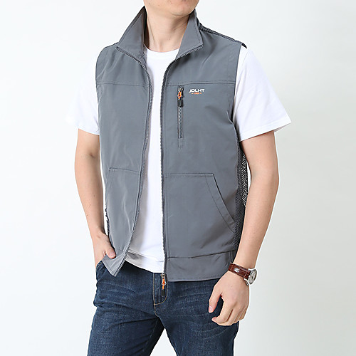 

Men's Hiking Tee shirt Sleeveless V Neck Vest / Gilet Outdoor Breathable Anti-tear Multi-Pockets Spring Summer Polyester Black Army Green Grey Fishing Climbing Camping / Hiking / Caving
