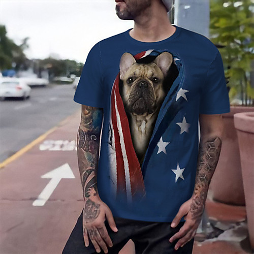 

Men's T shirt 3D Print Graphic Animal Plus Size Print Short Sleeve Daily Tops Elegant Exaggerated Blue