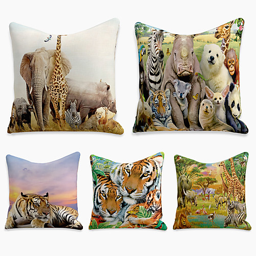 

Cushion Cover 5PC Linen Soft Decorative Square Throw Pillow Cover Cushion Case Pillowcase for Sofa Bedroom 45 x 45 cm (18 x 18 Inch) Superior Quality Machine Washable Tiger