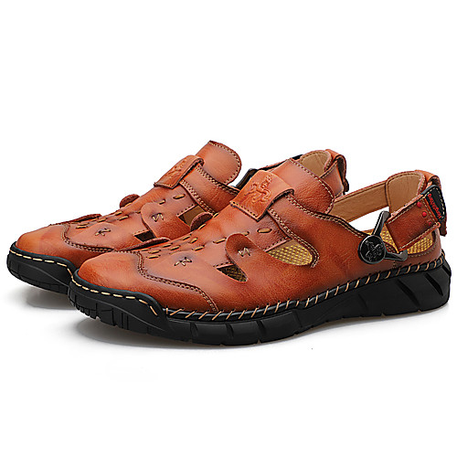 

Men's Sandals Beach Roman Shoes Daily Outdoor Nappa Leather Breathable Non-slipping Wear Proof Black Brown Spring Summer
