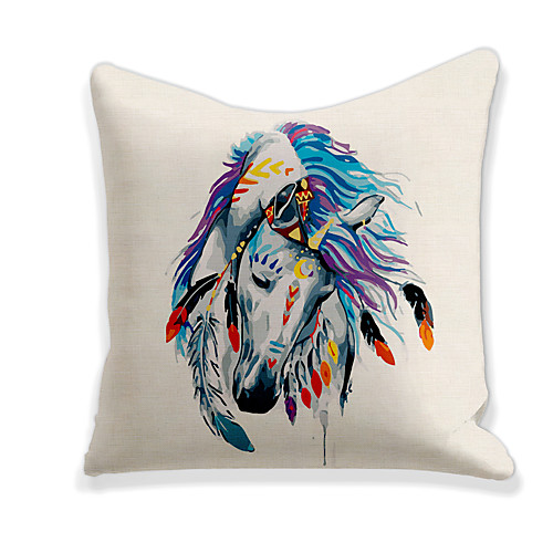 

Cushion Cover 1PC Linen Soft Decorative Square Throw Pillow Cover Cushion Case Pillowcase for Sofa Bedroom 45 x 45 cm (18 x 18 Inch) Horse Superior Quality Machine Washable