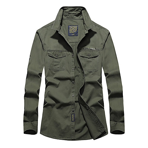 

Men's Shirt Solid Colored Button-Down Long Sleeve Casual Tops 100% Cotton Basic Casual Comfortable Army Green Khaki Navy Blue