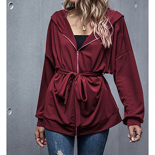 

Women's Jackets Solid Colored Bow Elegant Spring Jacket Regular Daily Long Sleeve Polyester Coat Tops Black