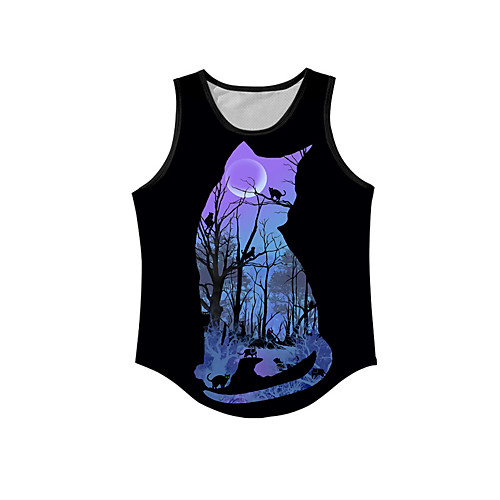 

Men's Tank Top Undershirt 3D Print Cat Graphic Prints Animal Print Sleeveless Daily Tops Casual Designer Big and Tall Black