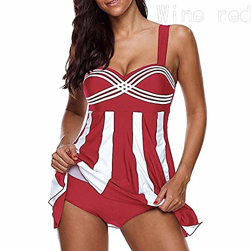 

wwhuaus womens vintage swimsuit camisole striped cover up swimdress red