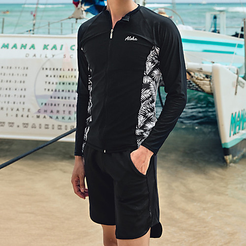 

Men's Rash Guard Dive Skin Suit Nylon Swimwear Breathable Quick Dry Long Sleeve 3-Piece Front Zip - Swimming Surfing Water Sports Floral / Botanical Autumn / Fall Spring Summer