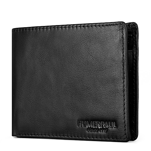 

Men's Bags Nappa Leather Cowhide Wallet Zipper Solid Colored Daily Baguette Bag Black