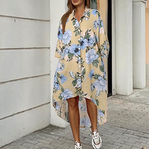 

2021 independent station amazon europe and the united states aliexpress new print shirt collar dress irregular casual skirt