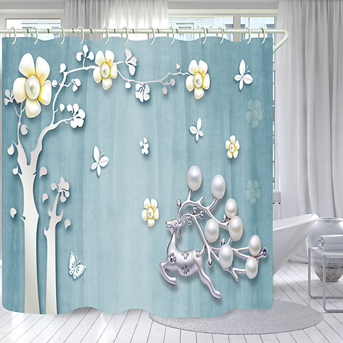 

Pearl Fawn Digital Printing Shower Curtain Shower Curtains Hooks Modern Polyester New Design