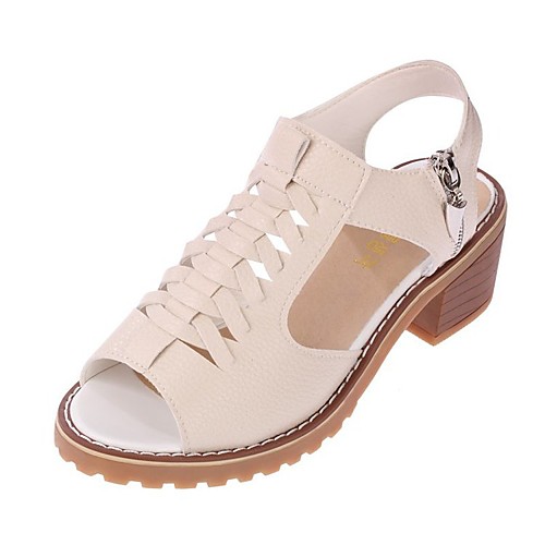 

Women's Heels Cuban Heel Open Toe PU Solid Colored White Beige