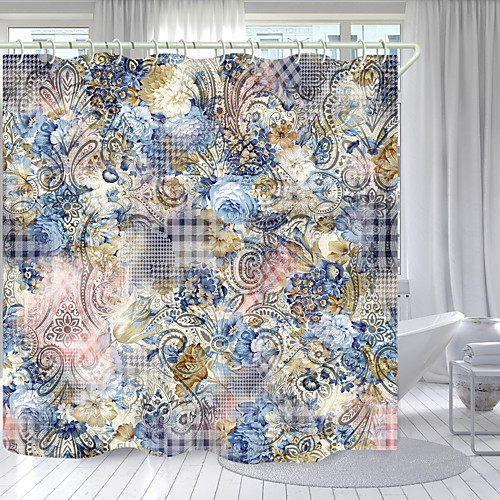 

Small Square Flower Digital Printing Shower Curtain Shower Curtains Hooks Modern Polyester New Design