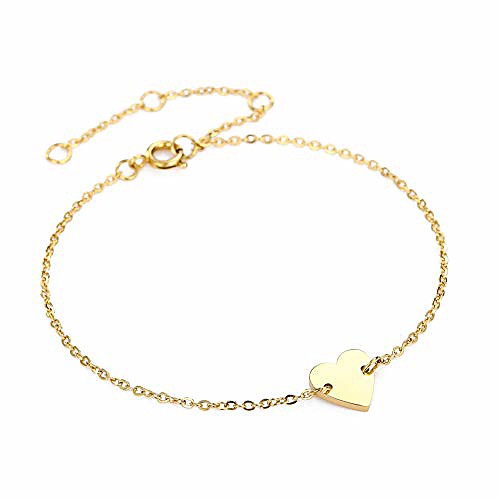 

burei 14k gold dainty small heart bracelet for women girls adjustable bracelets jewelry gift