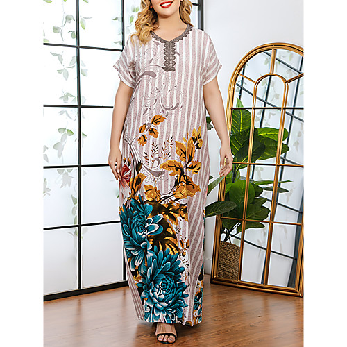 

Women's Plus Size Dresses Shift Dress Maxi long Dress Short Sleeve Graphic Print V Neck Casual Spring & Summer Gray L XL XXL 3XL / Loose