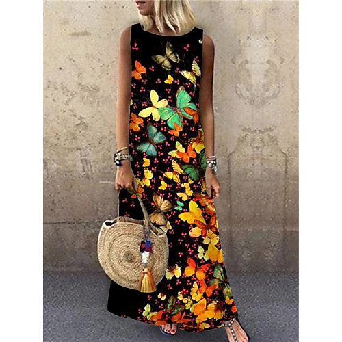 

Women's Shift Dress Maxi long Dress Red Yellow Green Sleeveless Print Animal Print Spring Summer Round Neck Casual 2021 S M L XL XXL 3XL