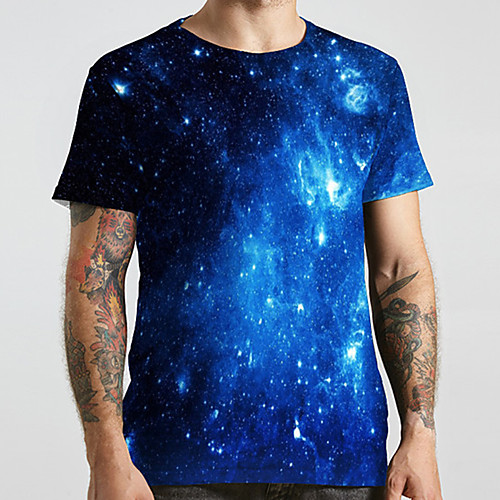 

Men's Unisex Tee T shirt 3D Print Galaxy Graphic Prints Plus Size Print Short Sleeve Casual Tops Basic Designer Big and Tall Blue