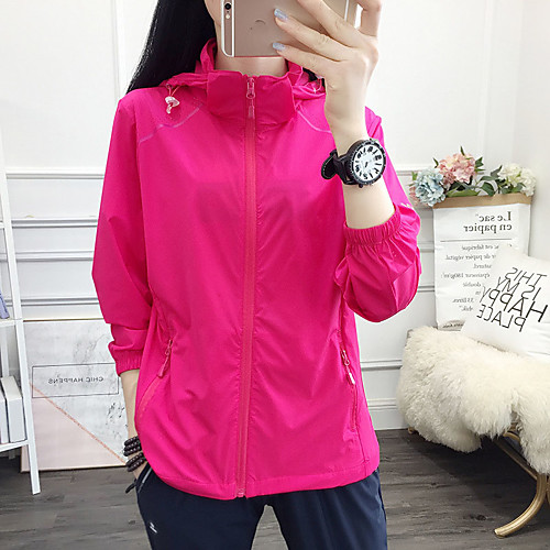 

Women's Hiking Jacket Outdoor Solid Color Waterproof Windproof Quick Dry Breathable Jacket Full Length Visible Zipper Fishing Climbing Beach Fuchsia Blue Pink Sky Blue Rose Red