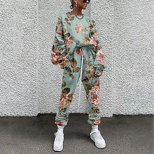 

Women's Basic Streetwear Floral Vacation Casual / Daily Two Piece Set Tracksuit T shirt Pant Loungewear Drawstring Print Tops