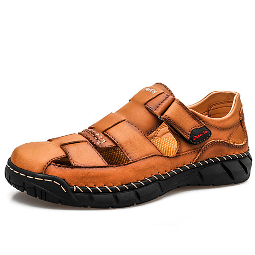 

Men's Sandals Beach Roman Shoes Daily Outdoor Nappa Leather Breathable Handmade Non-slipping Black Brown Spring Summer