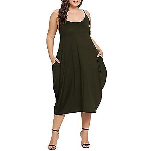 

midi backless tank dress for women plus size sleeveless boatneck dresses party army green