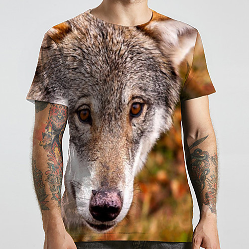 

Men's Unisex Tee T shirt 3D Print Graphic Prints Wolf Plus Size Print Short Sleeve Casual Tops Basic Designer Big and Tall Brown