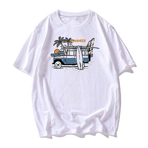 

Men's Tee T shirt Hot Stamping Graphic Prints Car Print Short Sleeve Casual Tops 100% Cotton Basic Designer Big and Tall White