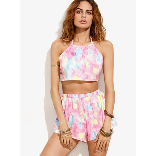 

Women's Streetwear Tie Dye Vacation Beach Two Piece Set Crop Top Shorts Print Tops