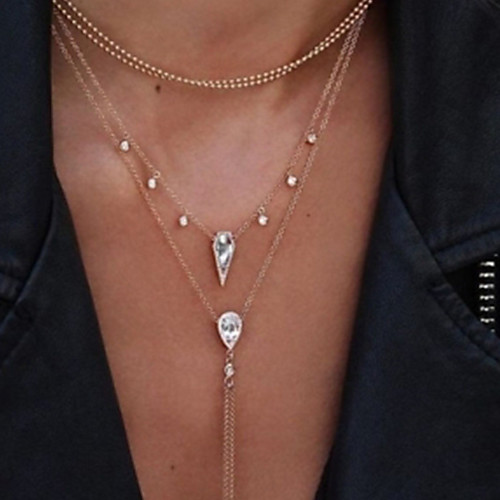 

simple necklace retro four-layer water drop diamond necklace