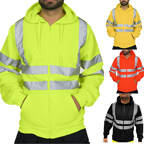 

Men's Full Zip Hoodie Striped Zipper Daily Fitness Basic Thin fleece Hoodies Sweatshirts Black Yellow Orange