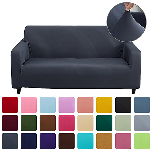 

Pure Color Solid Stretch Slipcover Spandex Jacquard Non Slip Soft Couch Sofa Cover With One Free Boster CaseWashable Furniture Protector with Non Skid Foam and Elastic Bottom for Kids