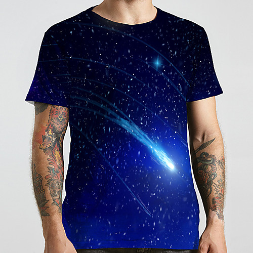 

Men's Unisex Tee T shirt 3D Print Galaxy Graphic Prints Plus Size Print Short Sleeve Casual Tops Basic Designer Big and Tall Blue