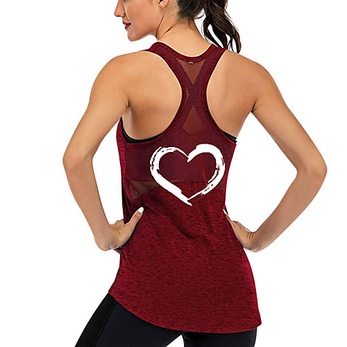 

Women's Yoga Top Racerback Patchwork Heart Dark Grey Black Purple Burgundy Dark Green Mesh Cotton Fitness Gym Workout Running Tank Top T Shirt Sport Activewear Lightweight Breathable Quick Dry